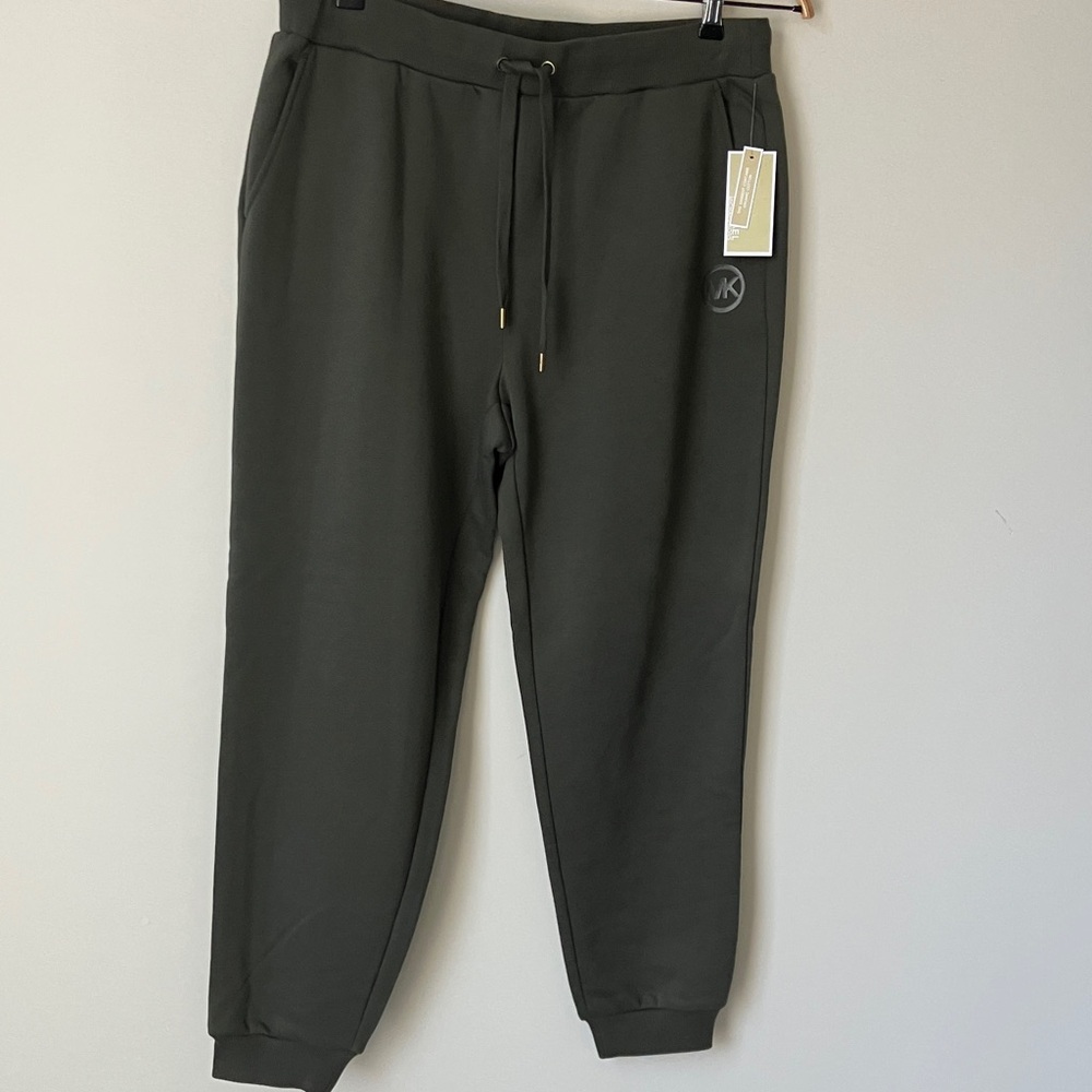 MICHAEL KORS Ivy (Olive) Organic Cotton/Poly Fleece Joggers Size Large NWT